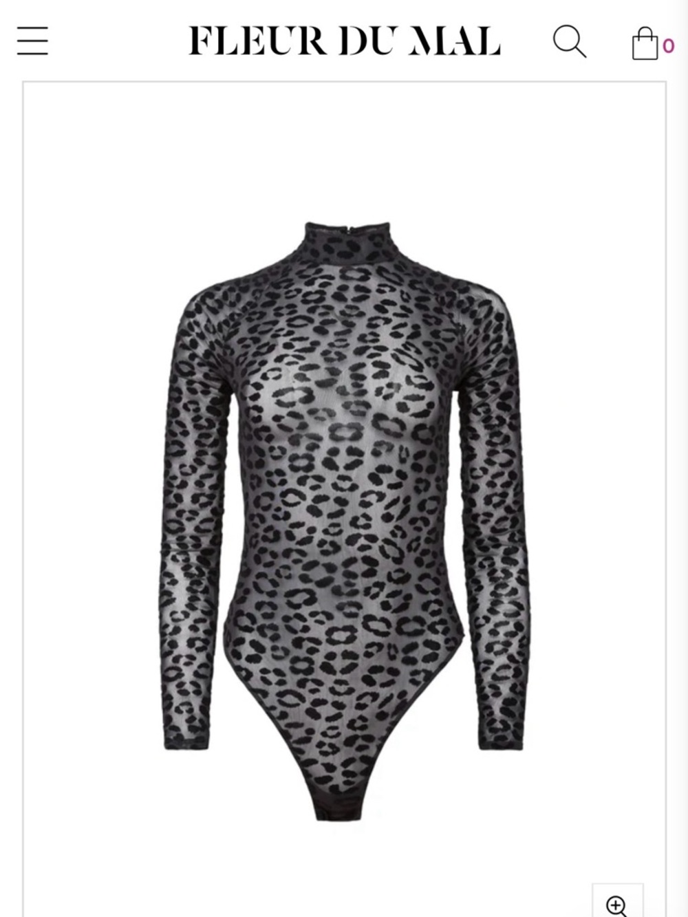 FLEUR DU MAL Black Leopard-Print Sheer Long-Sleeve Bodysuit size XS